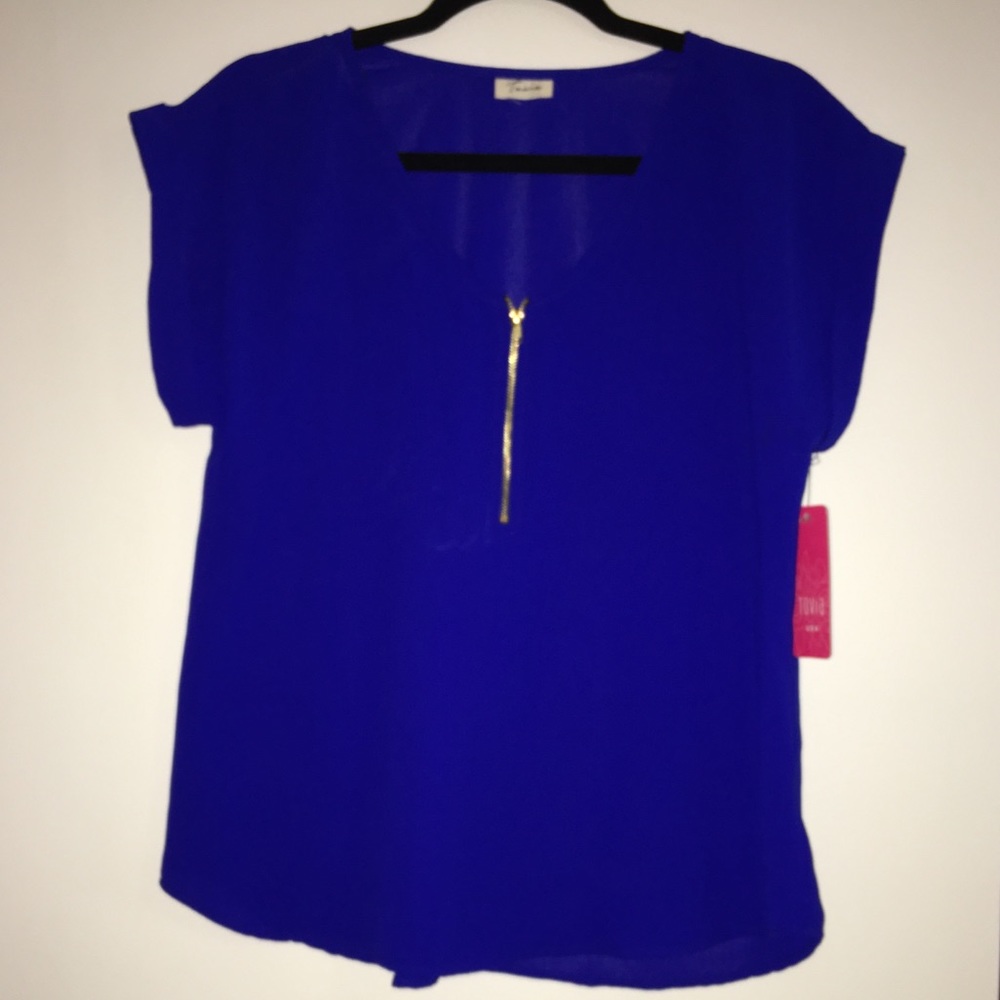 👄Royal blue brass zipper blouse